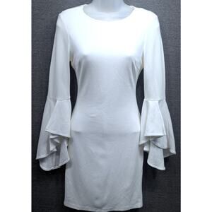 LULUS Womens Dress - White, Gimmie Some Flair, Flounce Sleeve, Zip Back, Size XS